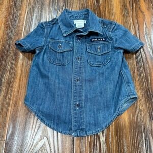 Vintage Boys‎ Size 9M Polo Ralph Lauren Kids Blue Denim Button Down Shirt Top